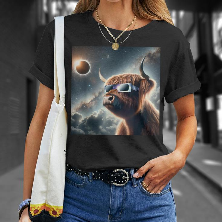2024 Solar Eclipse Highland Cow Wearing Glasses Totality T-Shirt Gifts for Her