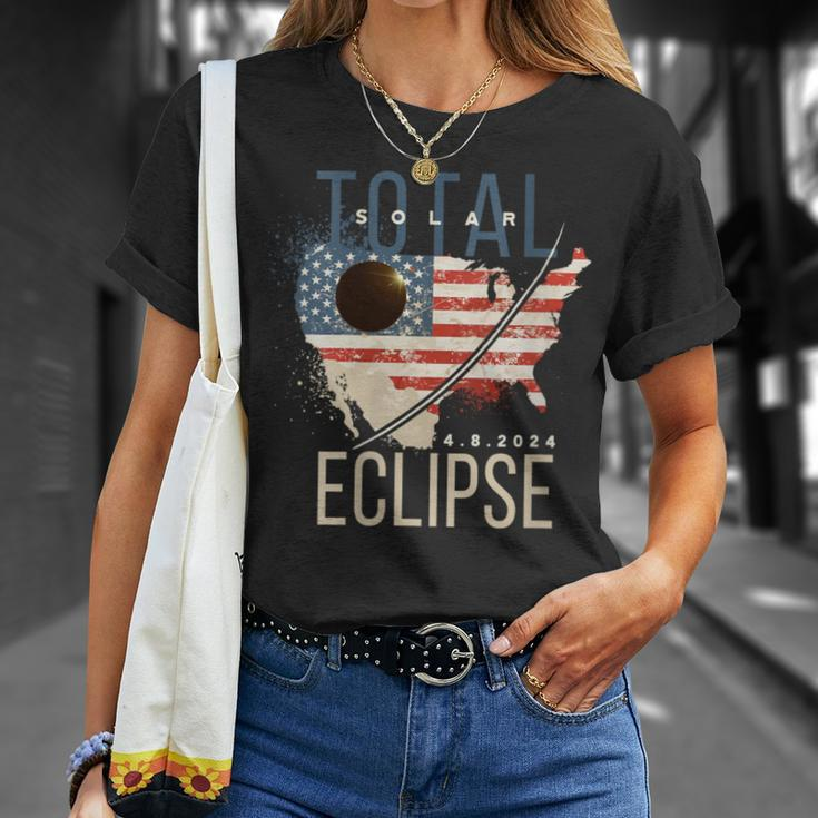 2024 Solar EclipseTotal Solar Eclipse Path American Flag T-Shirt Gifts for Her