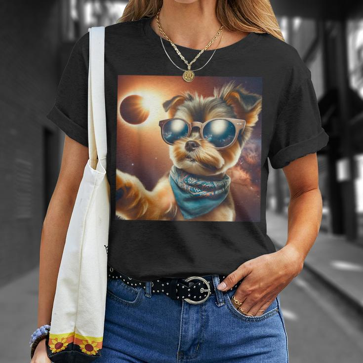 2024 Total Solar Eclipse Dog Taking Selfie Wearing Glasses T-Shirt Gifts for Her