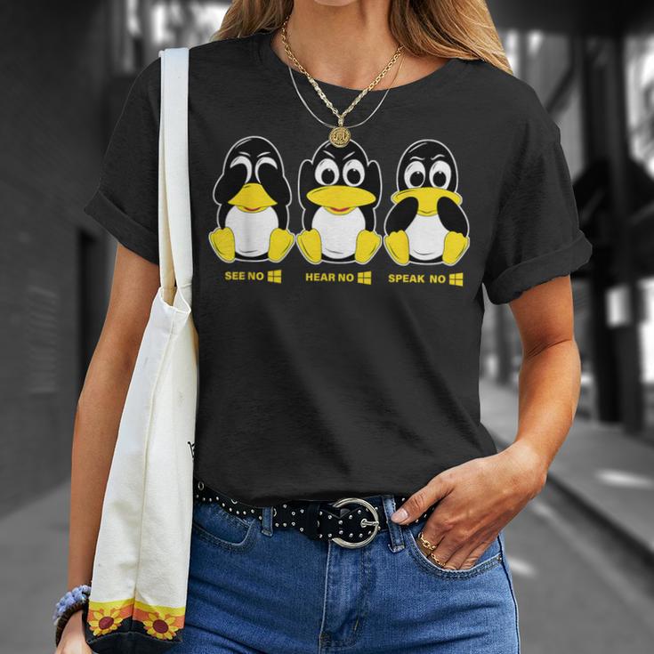 3 Linux Penguins Hörre Sehen Sprechen Kein Win Informatiker T-Shirt Geschenke für Sie