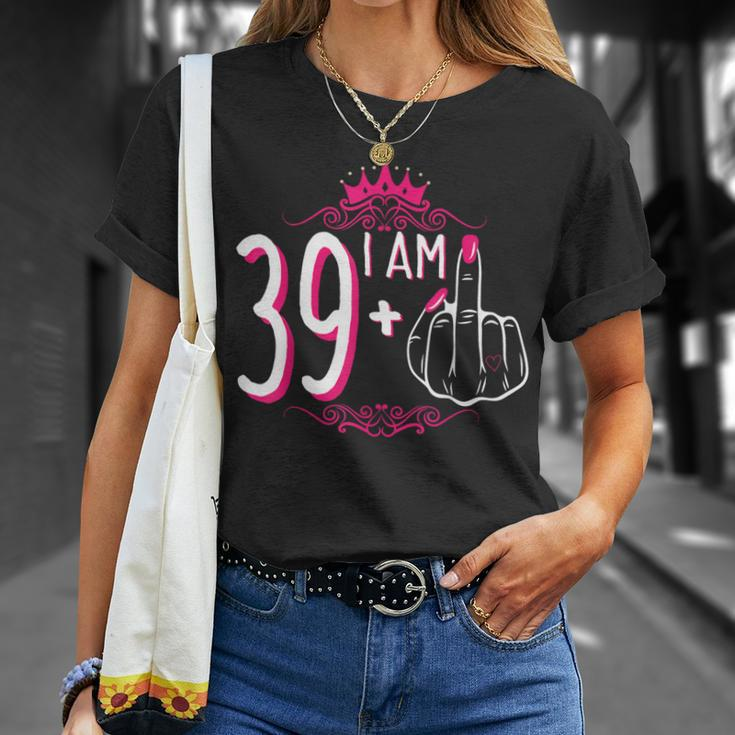 I Am 39 Plus 1 Middle Finger 39Th Women's Birthday T-Shirt Gifts for Her