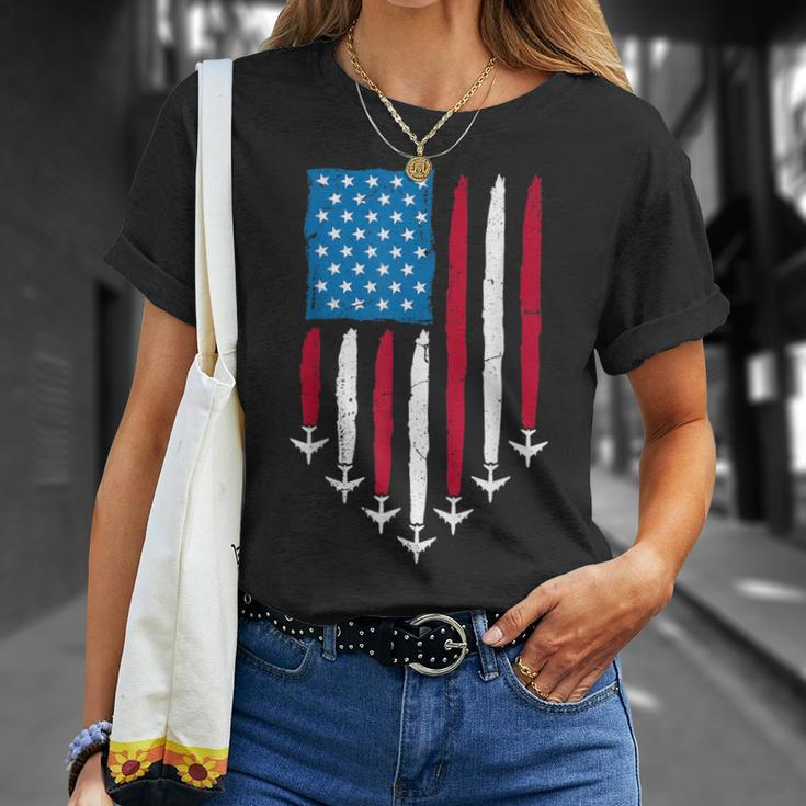 4Th Of July Fourth 4 Patriotic Usa Flag Fighter Jets Kid T-Shirt Gifts for Her
