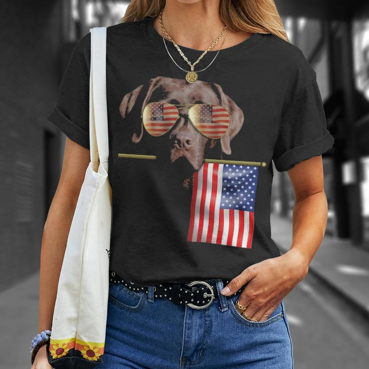 4Th Of July Fun American Flag Chocolate Labrador Dog LoverT-Shirt Gifts for Her