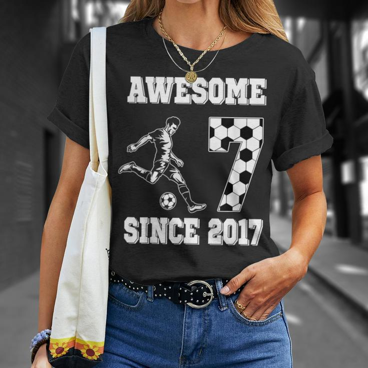 7Th Birthday Boy Awesome Since 2017 Soccer 7 Years Old T-Shirt Gifts for Her