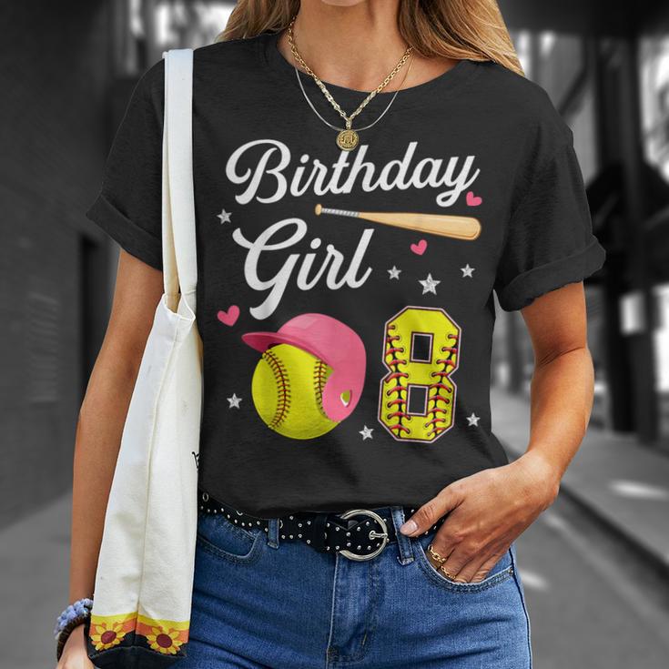 8Th Birthday Softball Player Themed Girls Eight 8 Years Old T-Shirt Gifts for Her