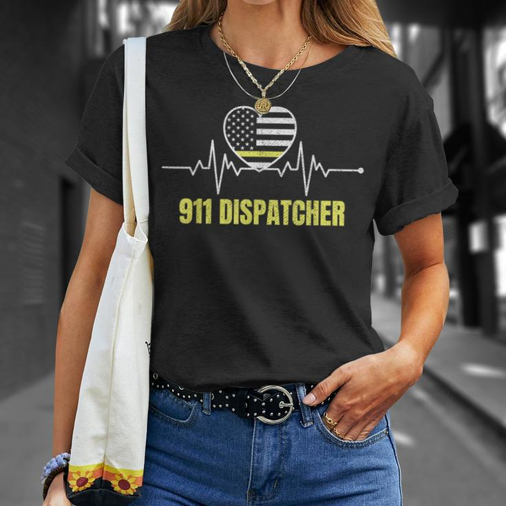 911 Dispatcher Thin Yellow Line Dispatch Us American Flag T-Shirt Gifts for Her
