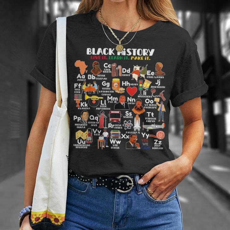 Abcs Of Black History Month Pride Live It Learn It Teacher T-Shirt Gifts for Her