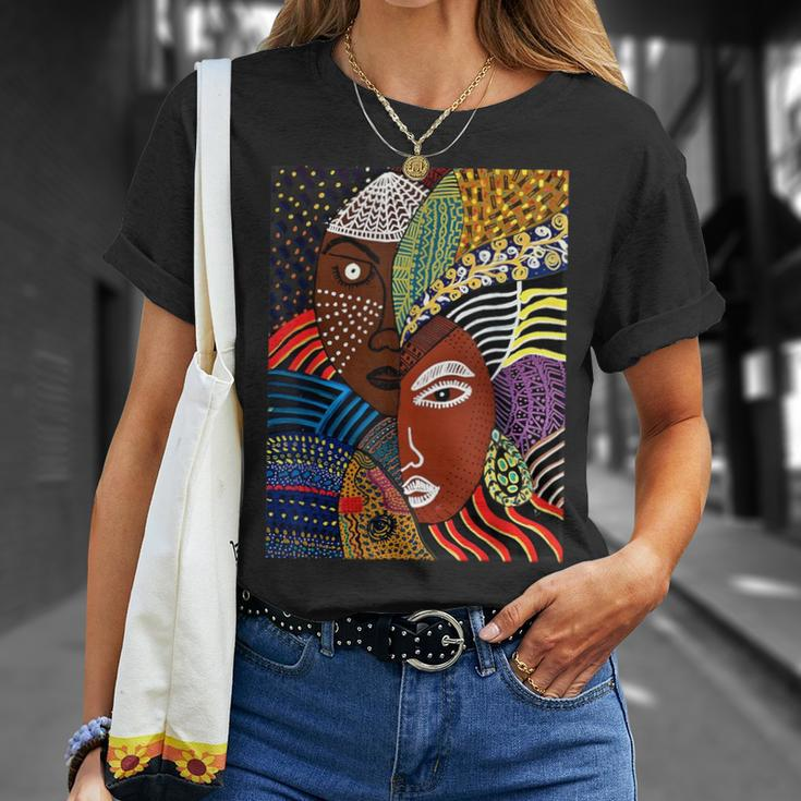 Abstract Brown Skin African American Tribal Mask Black T-Shirt Gifts for Her