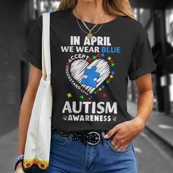 Accept Understand In April We Wear Blue Autism Awareness T-Shirt Gifts for Her