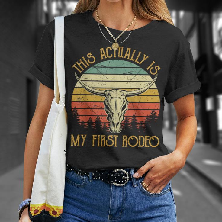 This Actually Is My First Rodeo Country Western Bull Skull T-Shirt Gifts for Her