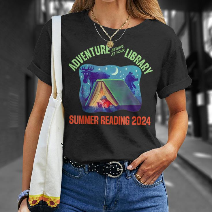 Adventure Begins At Your Library Summer Reading Program 2024 T-Shirt Gifts for Her