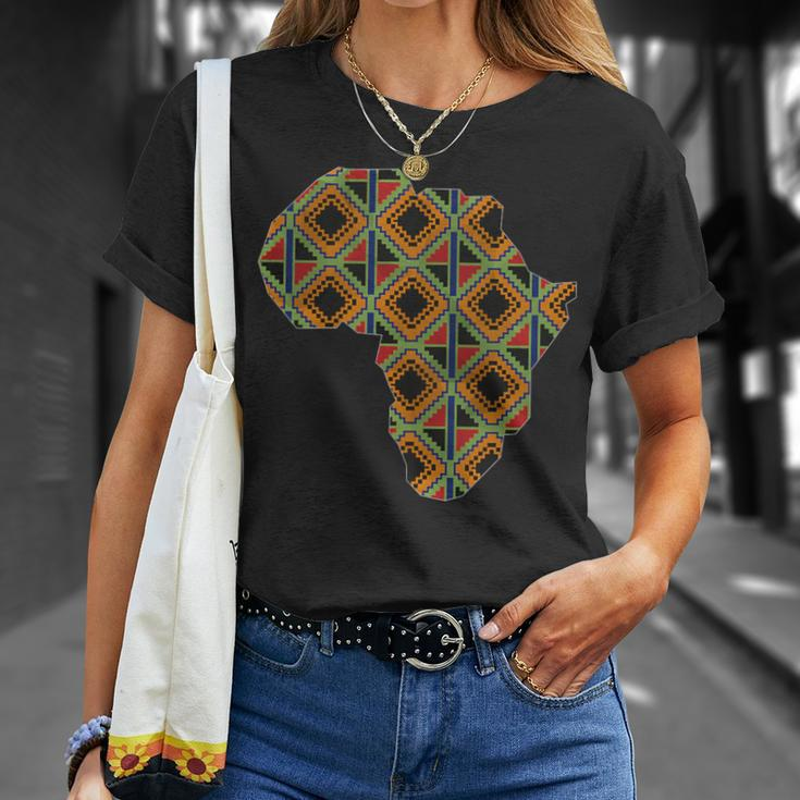 Africa Map Kente Pattern Blue African Ghana Style Ankara T-Shirt Gifts for Her