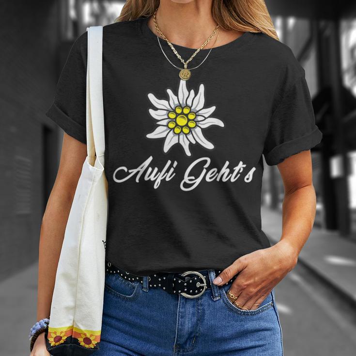 Alpen Edelweiss Aufi Gehts In Die Schweiz Alpenblume Tirol T-Shirt Geschenke für Sie