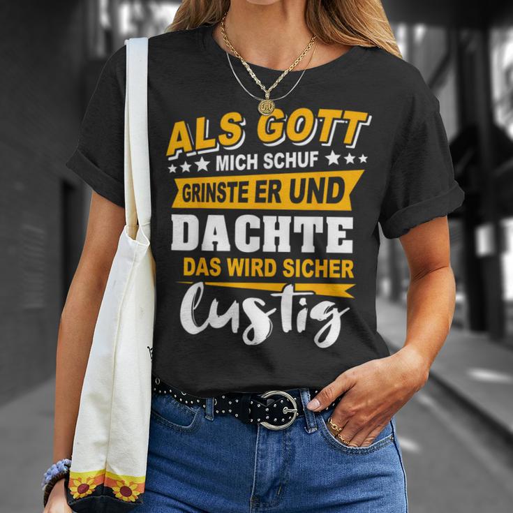 Als Gott Mich Schuf Grinste Her Slogan Ironie Black S T-Shirt Geschenke für Sie