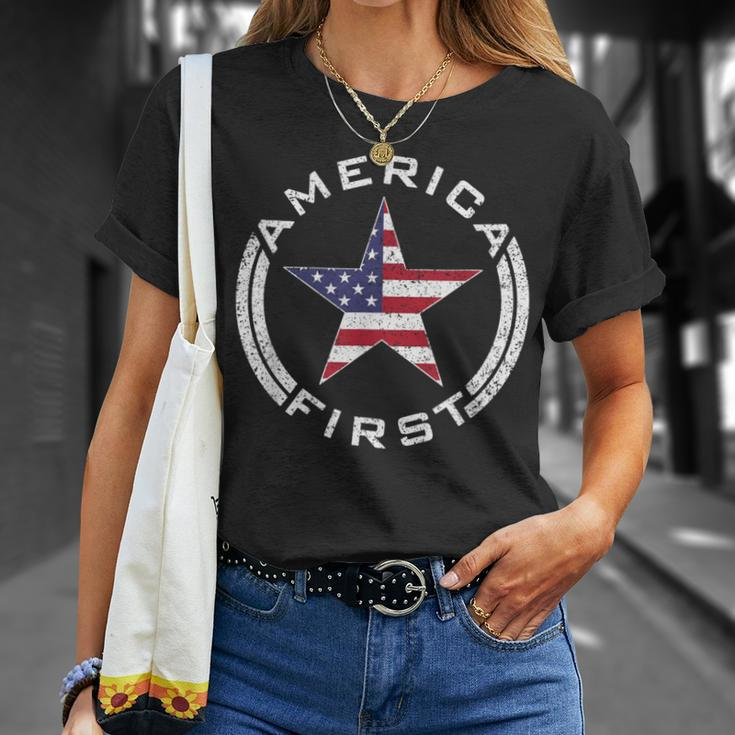 America First Usa Flag American Star Roundel Patriot T-Shirt Gifts for Her