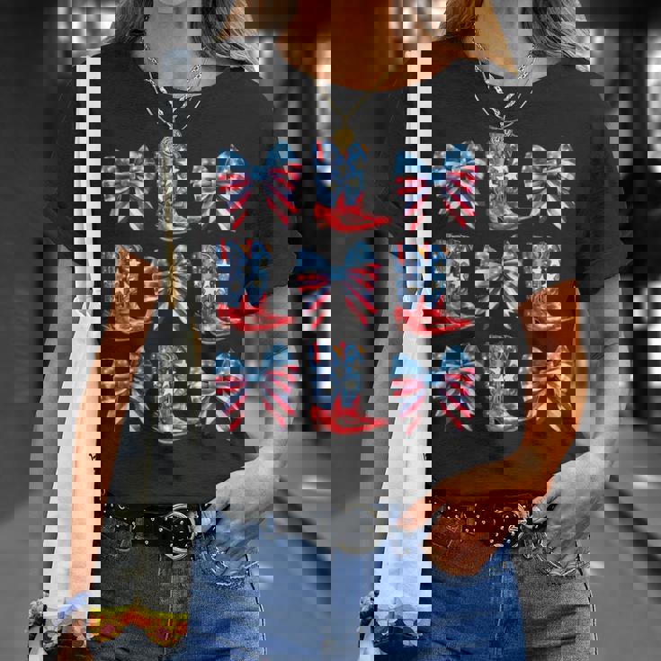 American Flag Boots And Bows 4Th Of July Cowgirl Western T-Shirt Gifts for Her