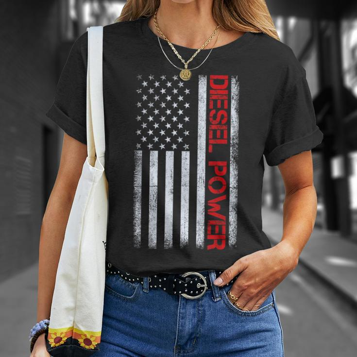 American Flag Diesel Powered Mechanic Vintage Truck Driver T-Shirt Gifts for Her