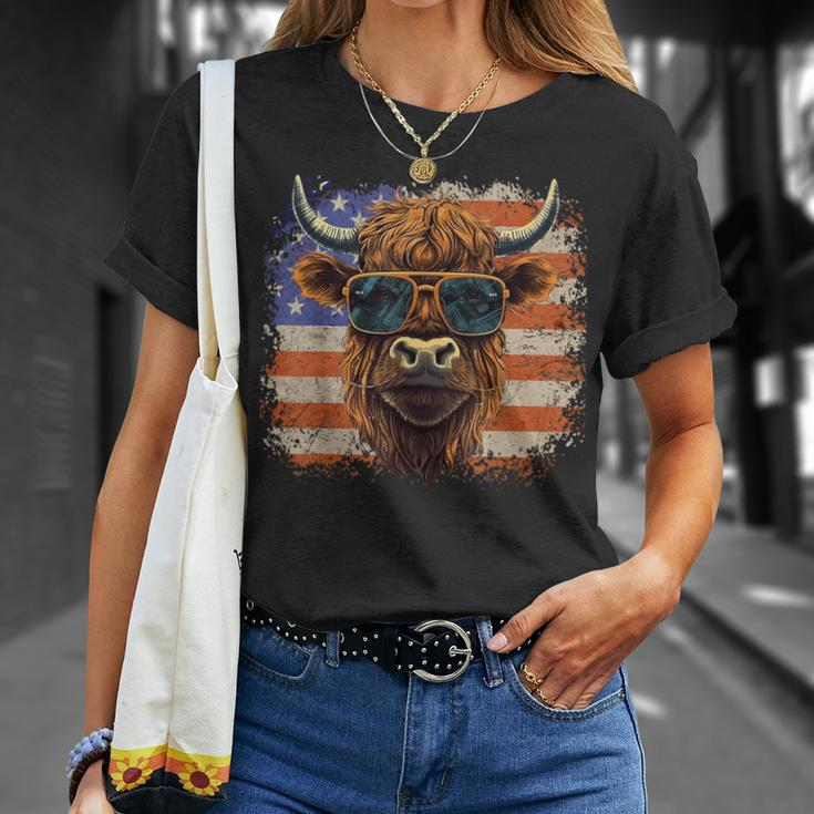 American Flag Highland Cow-Fourth Of July Cow Lover Cool T-Shirt Gifts for Her