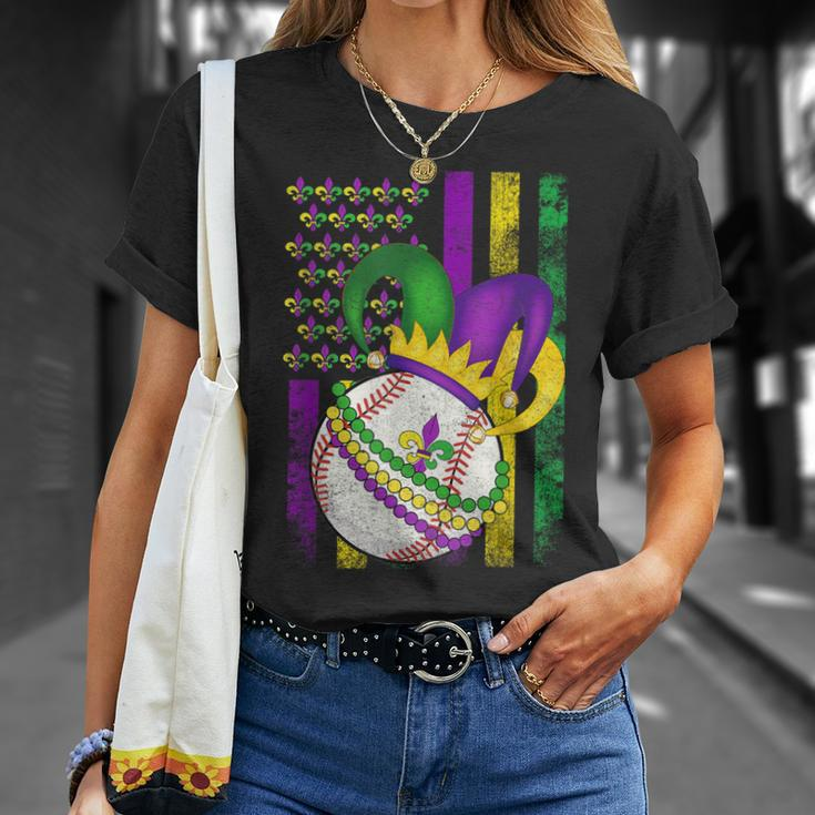American Flag Mardi Gras Fleur De Lis Baseball Ball T-Shirt Gifts for Her