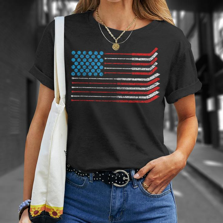 American Flag Patriotic 4Th Of July Hockey T-Shirt Gifts for Her