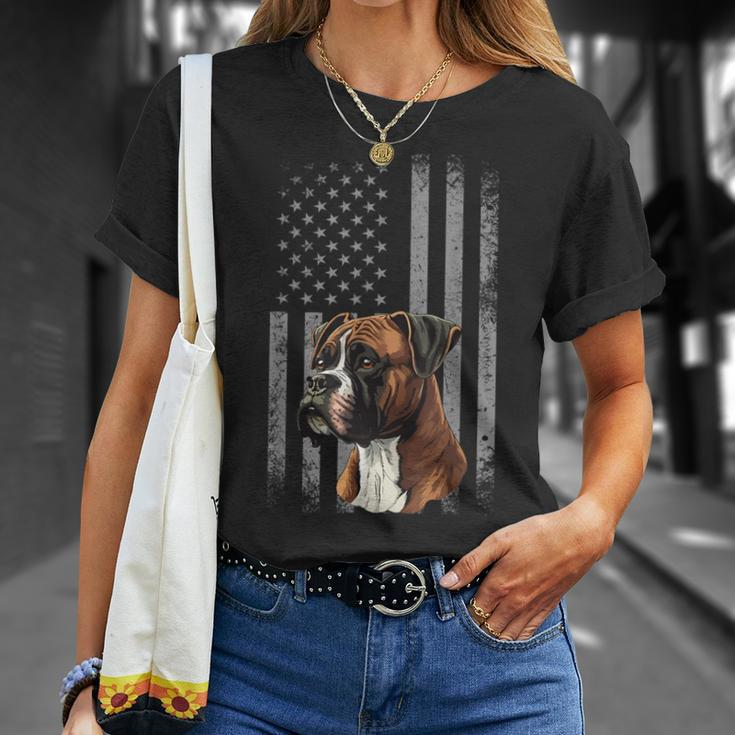 American Flag Usa Patriot Boxer Dog Dad T-Shirt Gifts for Her