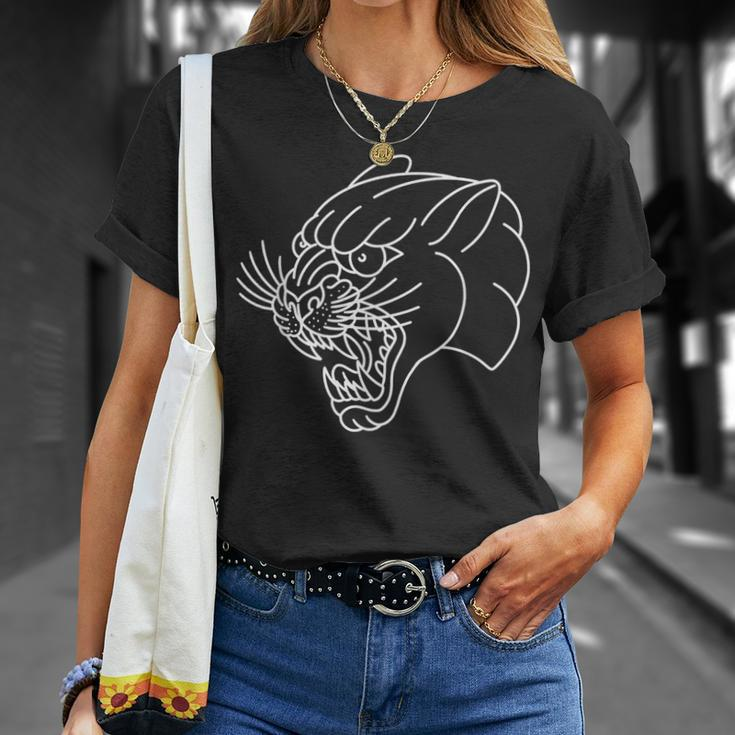 American Traditional Panther Head Outline Tattoo T-Shirt Gifts for Her