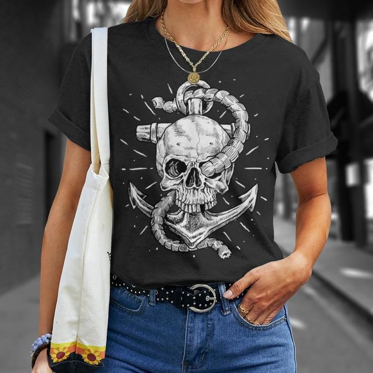 Anchor And Skull Boat Captain Maritime Skeleton T-Shirt Gifts for Her