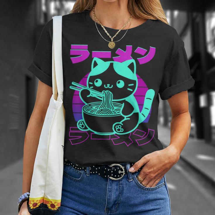 Anime Kawaii Ramen Cat 80S Retro Japanese Noodle Aesthetic T-Shirt Gifts for Her