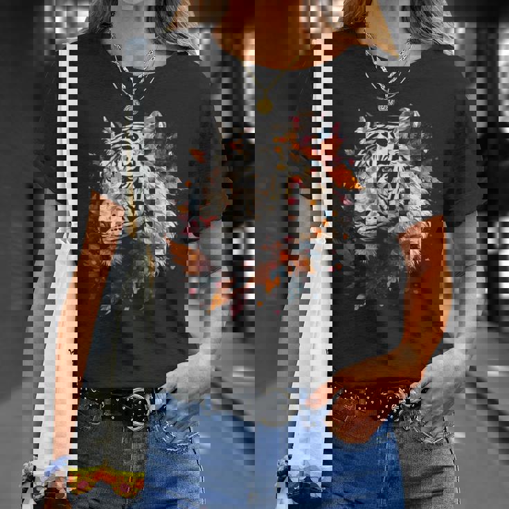 Arte De Tigre Otoño Hojas Zoo Animal Tigre Camiseta unisex Regalos para ella