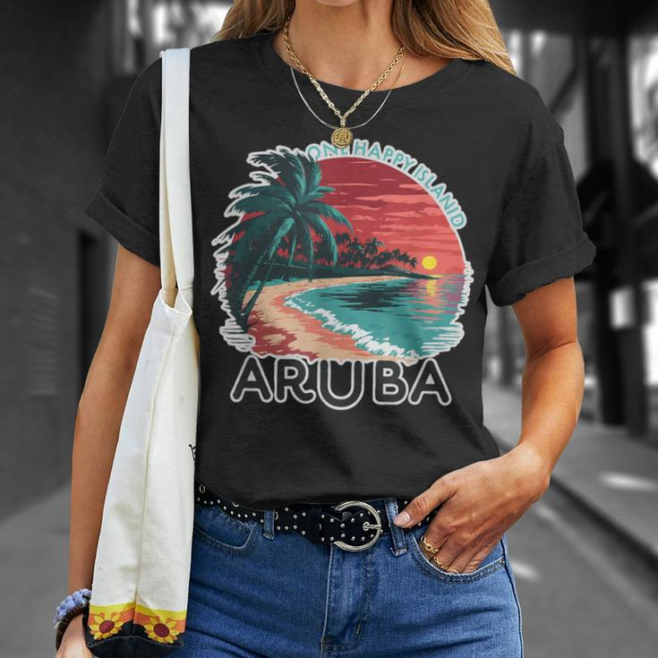 Aruba's One Happy Island Beautiful Sunset Beach T-Shirt Gifts for Her