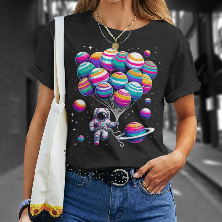 Astronaut Holding Planet Balloons Stem Science T-Shirt Gifts for Her