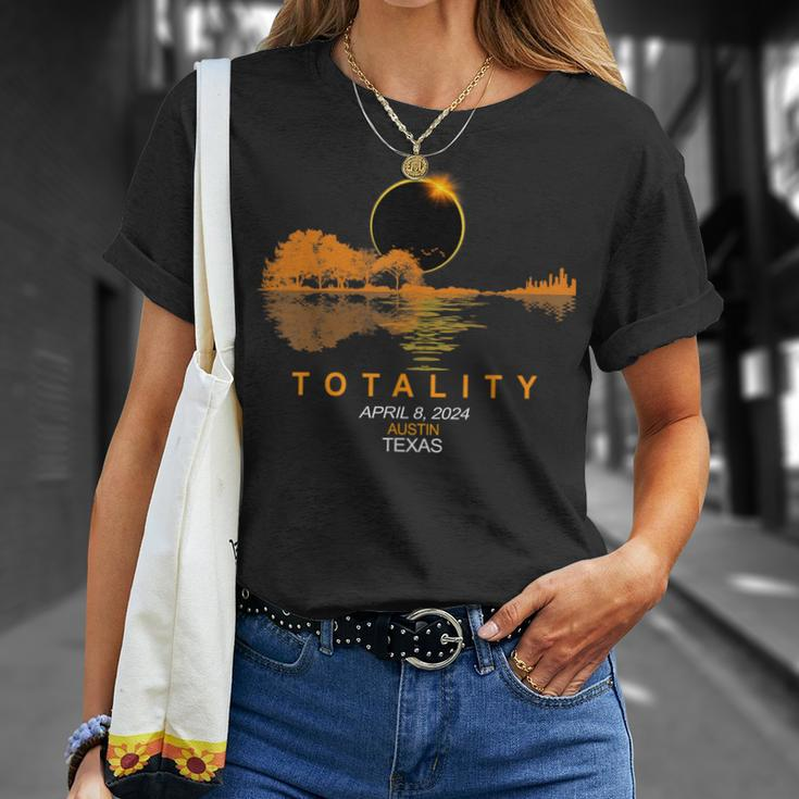 Austin Texas Total Solar Eclipse 2024 Guitar T-Shirt Gifts for Her