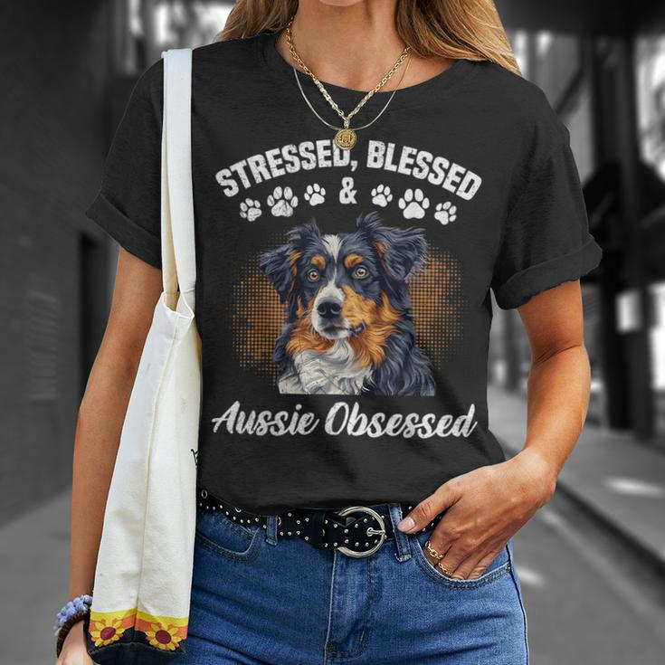 Australian Shepherd Stressed Blessed Aussie Lustig Besitzer T-Shirt Geschenke für Sie