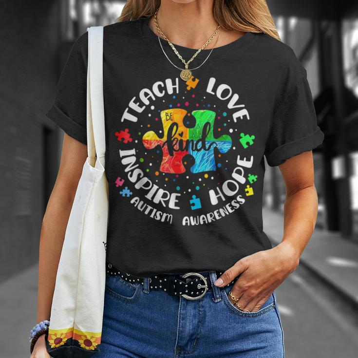 Autism Awareness Teach Hope Love Inspire Teacher T-Shirt Gifts for Her