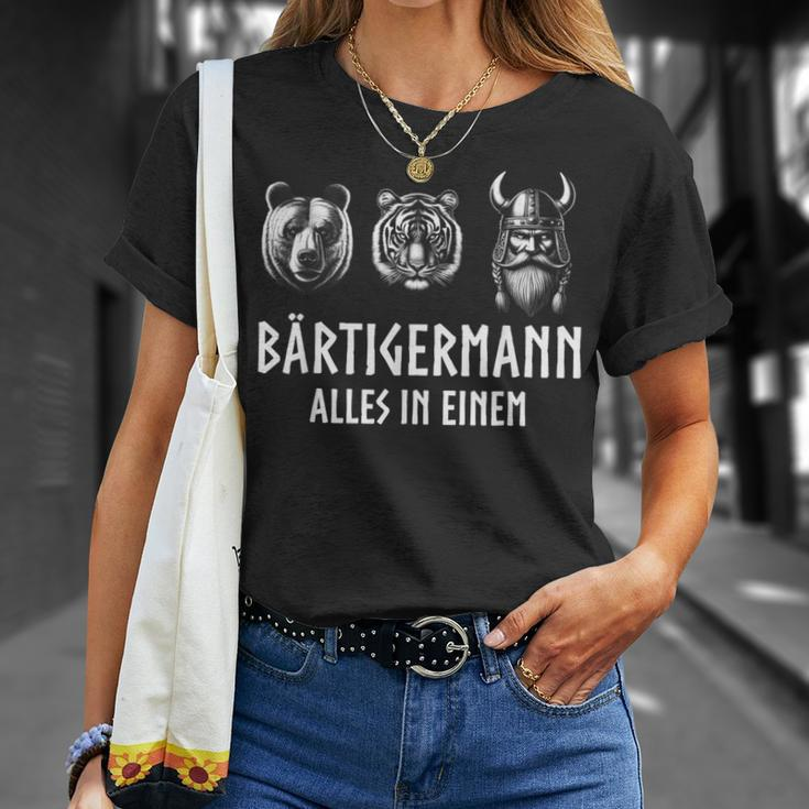 Bärtigermann Alles In Einem Bear Tiger Viking Man Black T-Shirt Geschenke für Sie