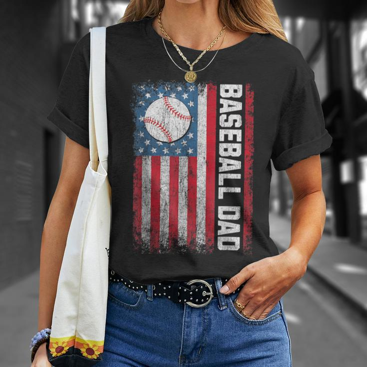 Baseball Dad Usa American Flag Patriotic Dad Father's Day T-Shirt Gifts for Her