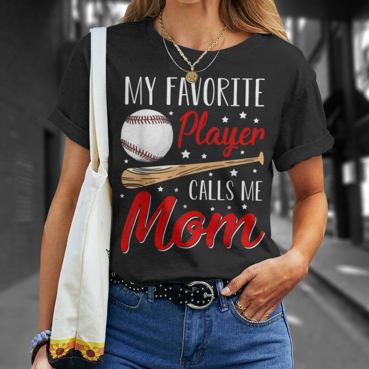 Baseball My Favorite Player Calls Me Mom Heart Mother T-Shirt Gifts for Her