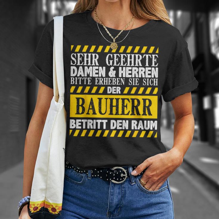 Bauherr Betritt Den Raum Richtfest Hausbau T-Shirt Geschenke für Sie