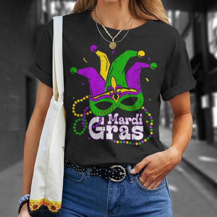 Beads Mask Feathers 2024 Mardi Gras For Girls Women T-Shirt