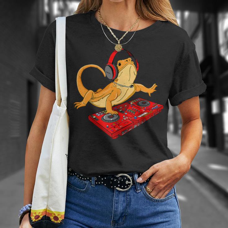 Bearded Dragon Dj Sound Tech Red Headphone Music Lizard T-Shirt Gifts for Her