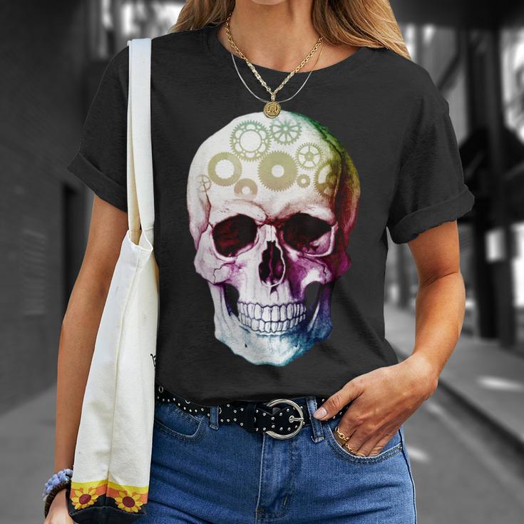 Beautiful Steampunk Multicolor Gear Skull T-Shirt Gifts for Her