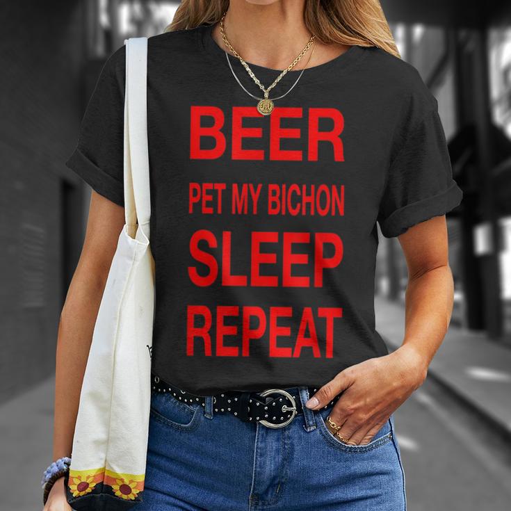 Beer Pet Bichon Sleep Repeat Red CDogCuteLove T-Shirt Gifts for Her