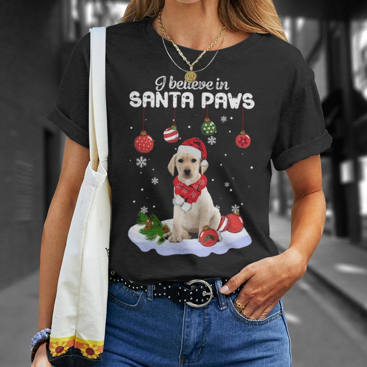I Believe In Santa Paws Yellow Labrador T-Shirt Gifts for Her