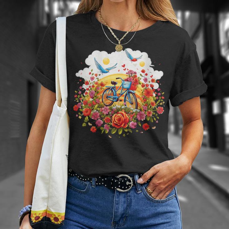 Bicycle Through A Field Of Flowers Idea Creative Inspiration T-Shirt Gifts for Her