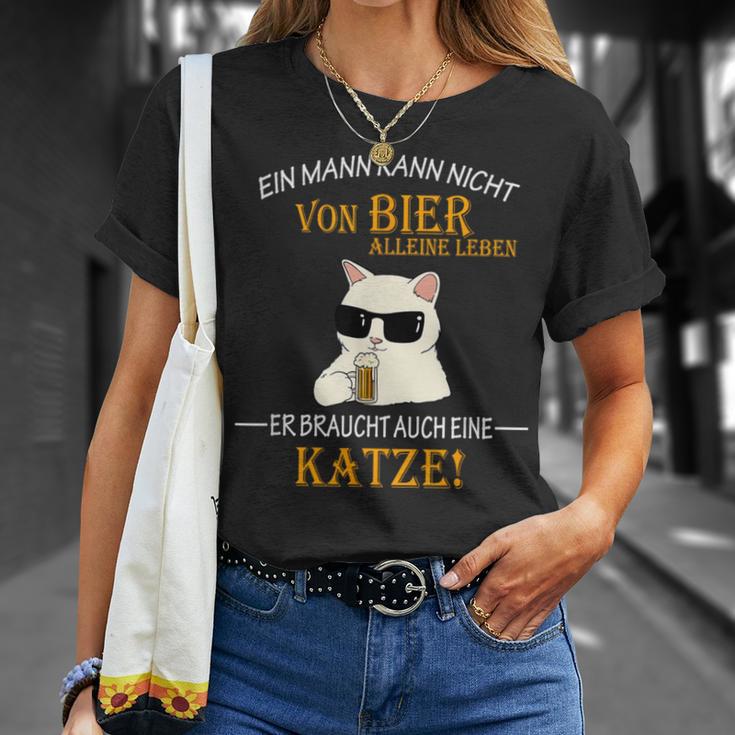 Bier Und Coole Katzen Lustiger Spruch Katzenbesitzer Papa T-Shirt Geschenke für Sie