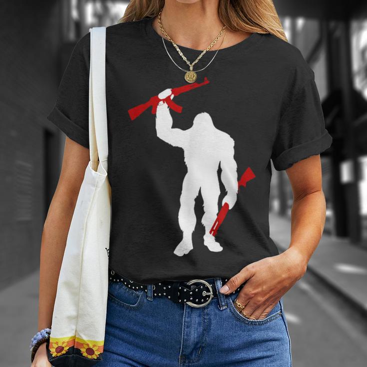 Bigfoot 2Nd Amendment Sasquatch With Ak-47 Rifle And Shotgun T-Shirt Gifts for Her