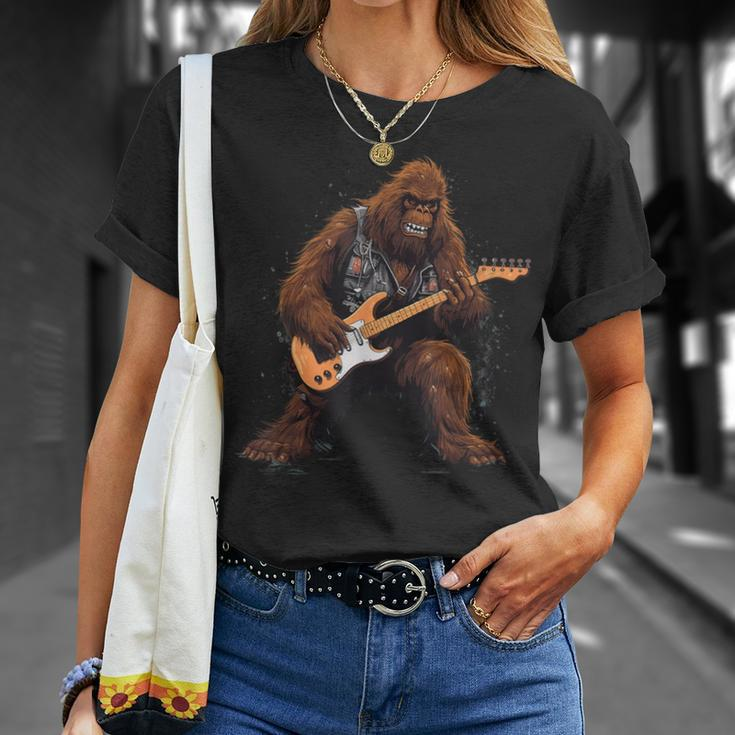 Bigfoot Playing Electric Guitar Rock Music Band Sasquatch T-Shirt Gifts for Her