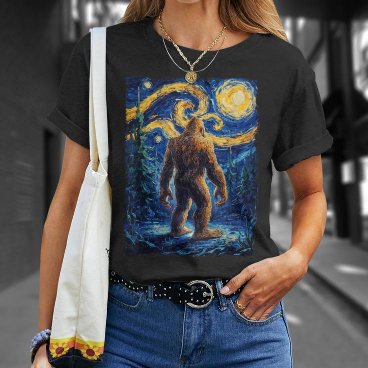 Bigfoot Starry Night Sasquatch Van Gogh Painting T-Shirt Gifts for Her