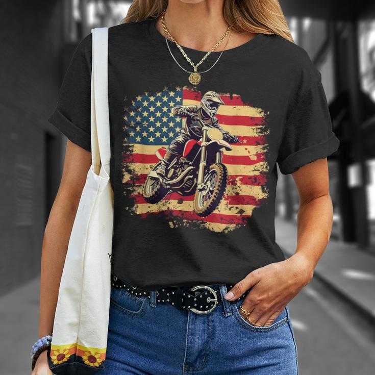 Bike American Vintage Usa Flag Motocross Biker 4Th Of July T-Shirt Gifts for Her