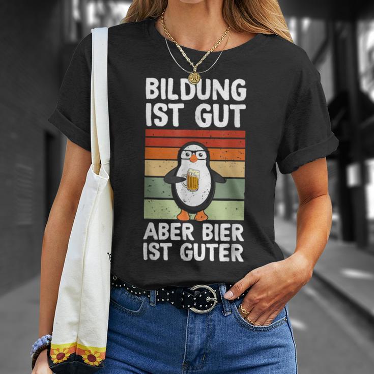 Bildung Ist Gut Aber Bier Ist Guter Biertrinker Penguin Black T-Shirt Geschenke für Sie